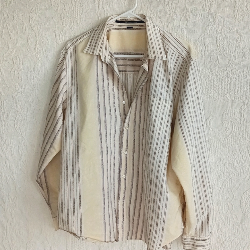 Isda & Co Cream Striped Button Down Shirt Boho Western Paisley Pretty Oversized - Picture 9 of 9